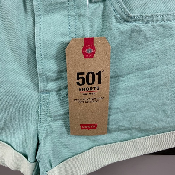 LEVI’S pastel mint 501 jeans shorts mid rise W27 - Picture 4 of 12